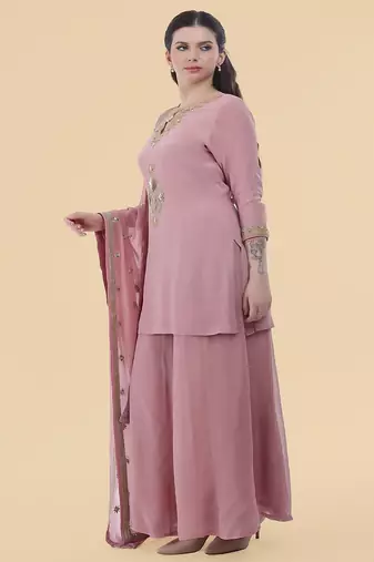 onion pink crepe kurta sharara set