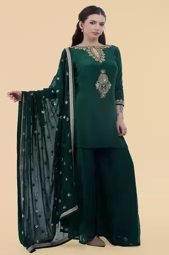 dark green crepe kurta sharara set