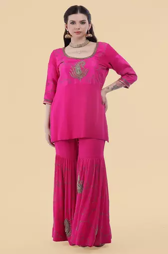 pink georgette cape sharara set