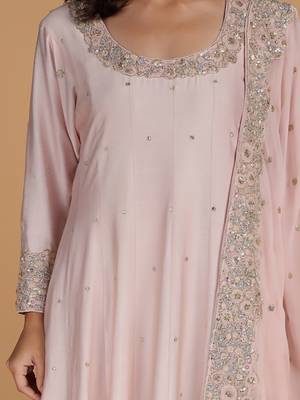 light pink katan silk anarkali and dupatta 5
