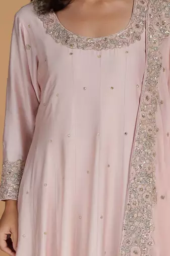 light pink katan silk anarkali and dupatta