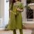 Mehendi elegant viscose mango silk embroidered kurti pant set with dupatta