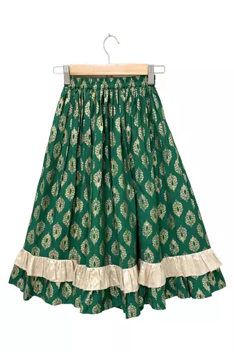 woven half  sleeves printed top with printed lehenga-pink & green