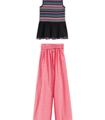 woven cotton sleeveless printed top with printed palazzo-black & coral