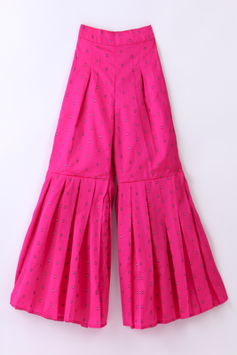 woven chanderi sleeveless solid top with printed palazzo-limegreen & pink 4