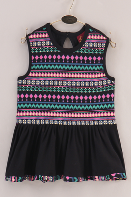 woven cotton sleeveless printed top with printed palazzo-black & coral 2