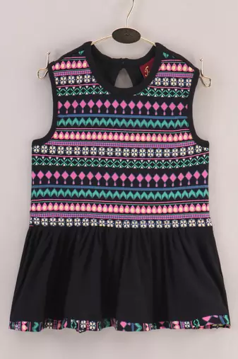 woven cotton sleeveless printed top with printed palazzo-black & coral