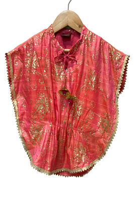 woven  embellished top with palazzo-coral & limegreen 2