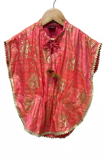woven  embellished top with palazzo-coral & limegreen