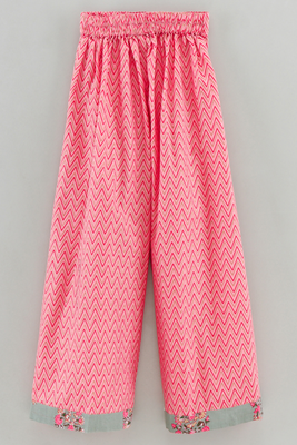 woven cotton sleeveless printed top with printed palazzo-black & coral 4