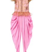 woven half sleeves embellished jumpsuit-golden & babypink