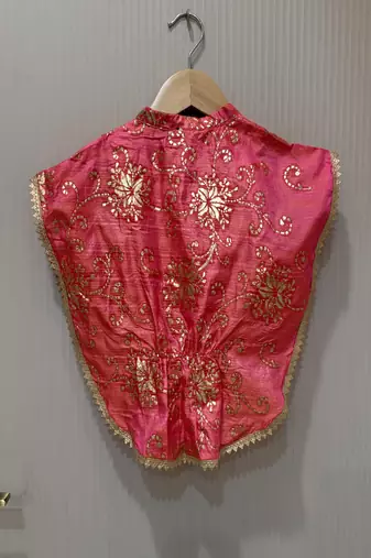 woven  embellished top with palazzo-coral & limegreen