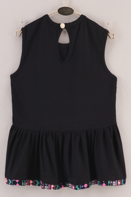 woven cotton sleeveless printed top with printed palazzo-black & coral 5