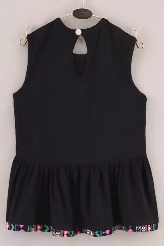 woven cotton sleeveless printed top with printed palazzo-black & coral