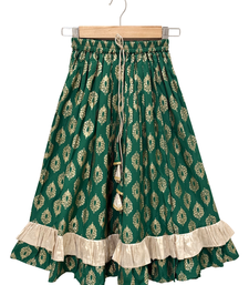 woven cotton sleeveless printed top with printed lehenga-mustard & green