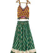 woven cotton sleeveless printed top with printed lehenga-mustard & green
