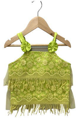 woven net sleeveless embroidered top with printed palazzo- limegreen 2