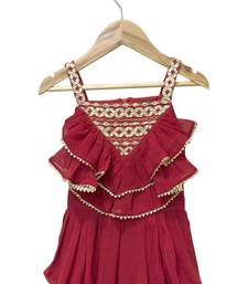 woven georgette sleeveless embellished top with palazzo-maroon