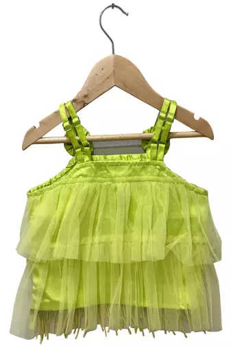 woven net sleeveless embroidered top with printed palazzo- limegreen
