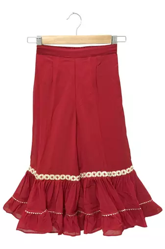 woven georgette sleeveless embellished top with palazzo-maroon