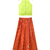 woven chanderi sleeveless solid top with printed lehenga-limegreen & orange