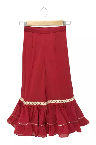 woven georgette sleeveless embellished top with palazzo-maroon