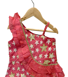 woven chanderi sleeveless embroidered top with printed palazzo- coral