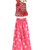 woven chanderi sleeveless embroidered top with printed palazzo- coral