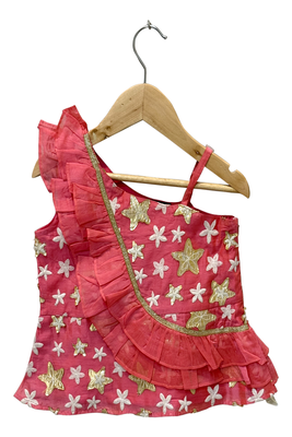 woven chanderi sleeveless embroidered top with printed palazzo- coral 3
