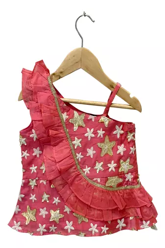 woven chanderi sleeveless embroidered top with printed palazzo- coral