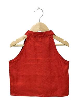 woven  sleeveless solid top with printed lehenga-red  & green 3