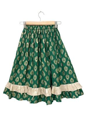 woven  sleeveless solid top with printed lehenga-red  & green 5