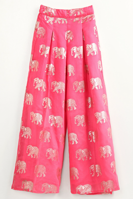 woven chanderi sleeveless embroidered top with printed palazzo- coral 5