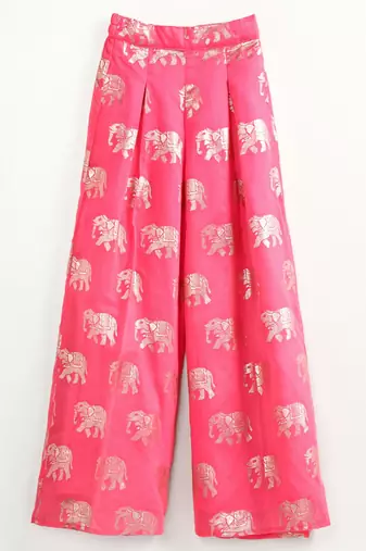 woven chanderi sleeveless embroidered top with printed palazzo- coral
