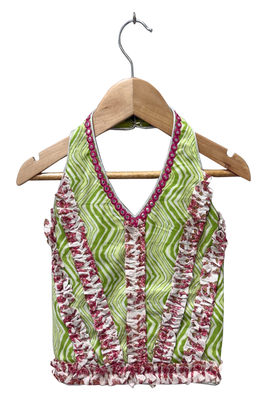 woven cotton sleeveless printed top with printed lehenga-olivegreen & pink 2