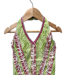 woven cotton sleeveless printed top with printed lehenga-olivegreen & pink