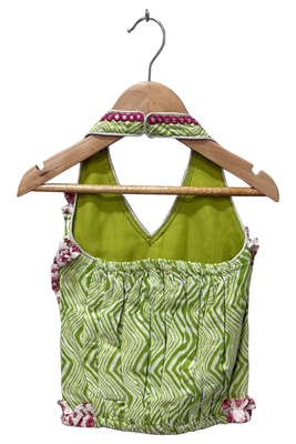 woven cotton sleeveless printed top with printed lehenga-olivegreen & pink 3