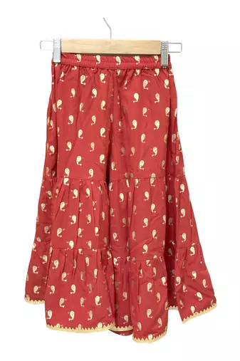 woven brocade sleeveless embellished top with printed sharara-green & red