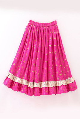 woven cotton sleeveless printed top with printed lehenga-olivegreen & pink 5