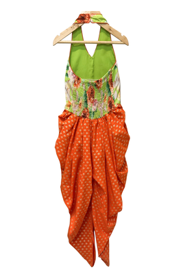 woven sleeveless printed jumpsuit-limegreen & orange 2