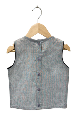 woven cotton sleeveless placement embroidered top with palazzo-grey & coral 3