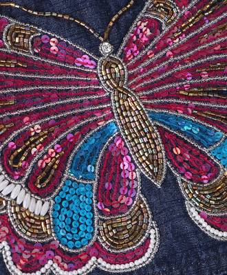 woven denim sleeveless placement embroidered top with printed lehenga-blue & pink 4