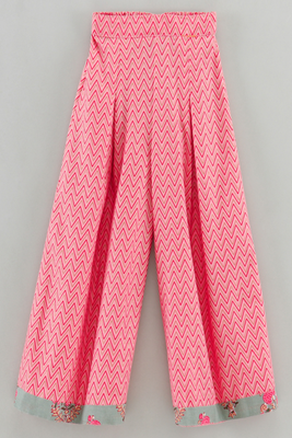 woven cotton sleeveless placement embroidered top with palazzo-grey & coral 4