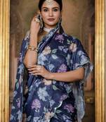 Multi color chinon silk Blend floral printed ready to wear saree with mirror work border