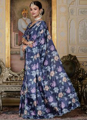 Multi color chinon silk Blend floral printed ready to wear saree with mirror work border 2