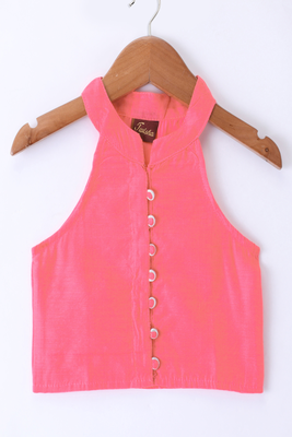 woven chanderi sleeveless solid top with printed palazzo-coral  & black 3