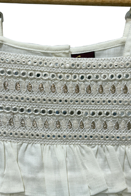 woven sleeveless embellished top with chanderi printed palazzo-white & coral 2