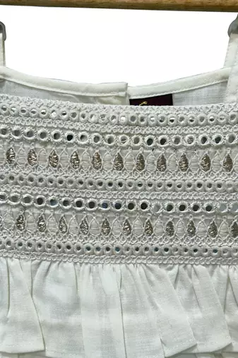 woven sleeveless embellished top with chanderi printed palazzo-white & coral