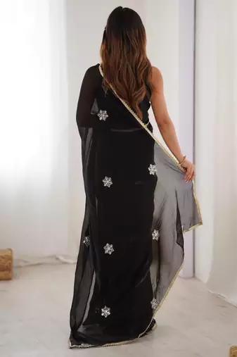 black fandy silk blend moti & val sequence designer saree