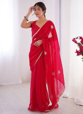 red fandy silk blend moti & val sequence designer saree 2